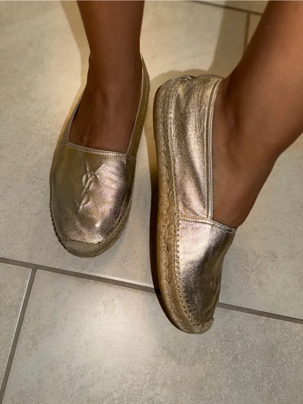 Saint Laurent Metallic Champagne Espadrille Flats